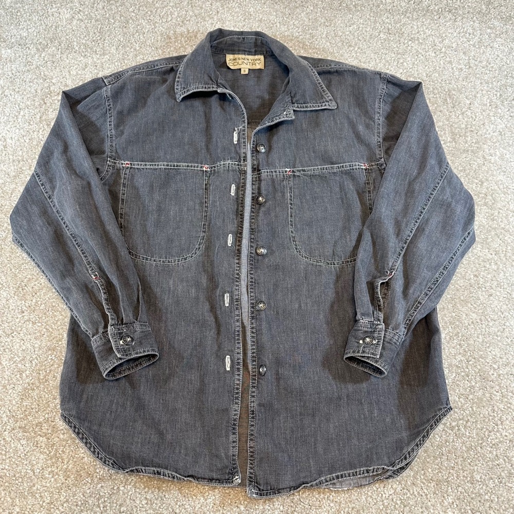 Jones New York Country Denim Shirt Womens Small Black Cotton Button Down Western